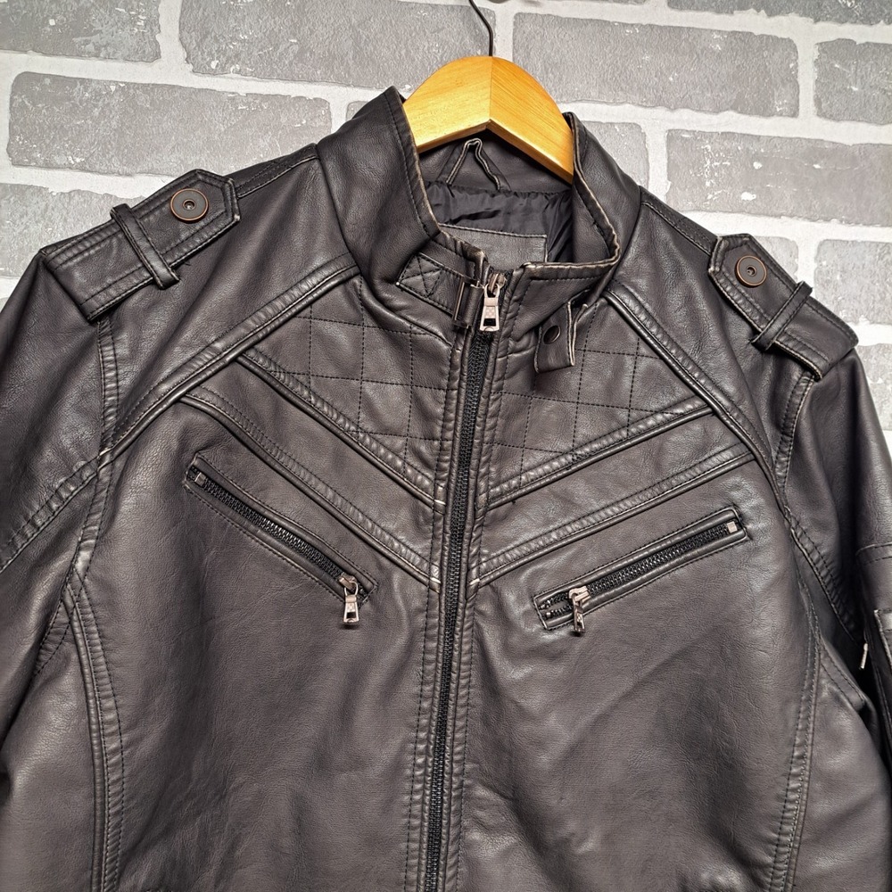 David Outerwear Mens PU Leather Black Full Zip Pockets Jacket Size Large - Picture 3 of 15